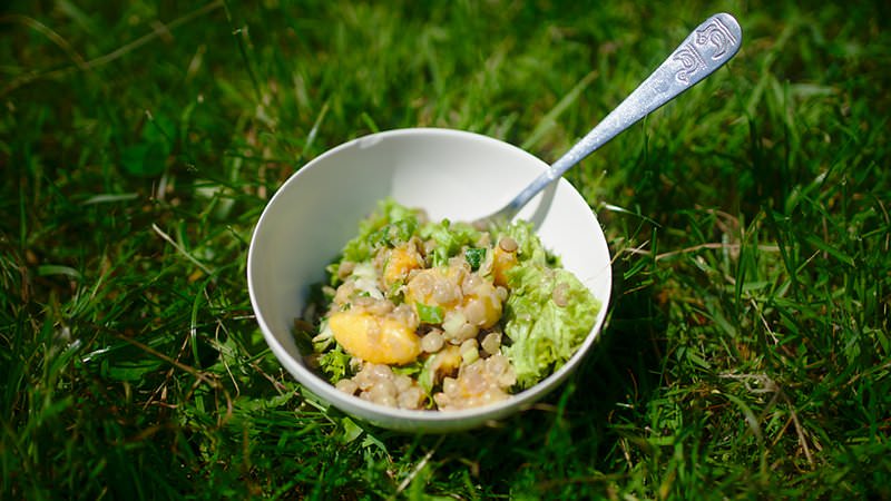 veganer Linsen-Pfirsich-Salat