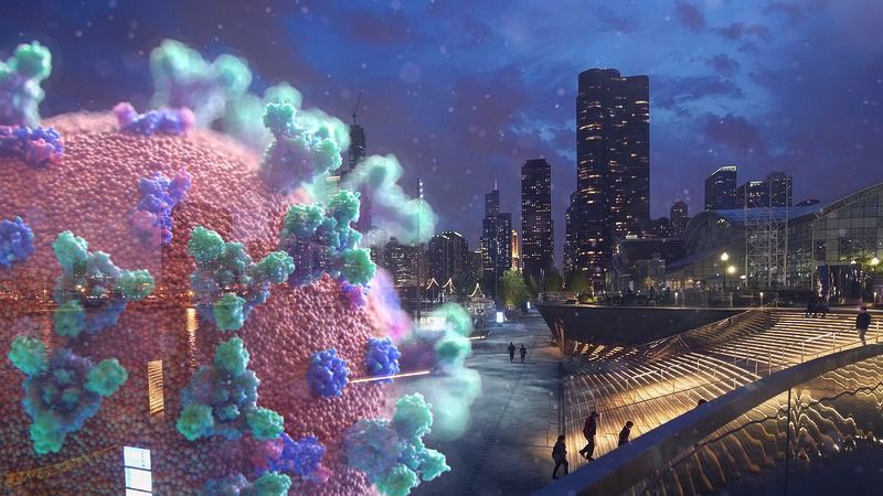 Corona-Pandemie: Wie wird das Leben danach sein? - Coronavirus mit Stadt im Hintergrund